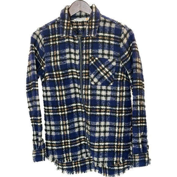 Given Kale Plaid Zip Up Wool Blend Light Weight Fringe‎ Jacket size XS - Picture 1 of 8
